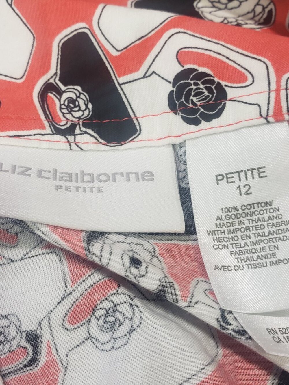 Liz Claiborne 12P A-Line Skirt Orange Black White Graphic Print 100% Cotton - Picture 4 of 8